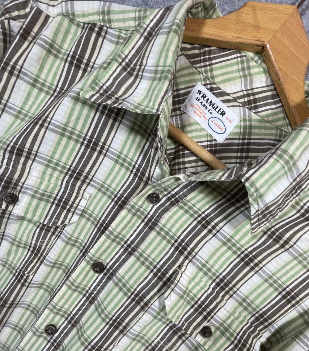 Wrangler Men's XL Long Sleeve Plaid Button Down Shirt Green Brown